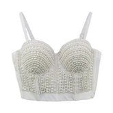 Pearls Beaded Push Up V Neck Crop Top Corset